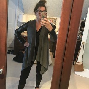 Grey and faux leather cardigan